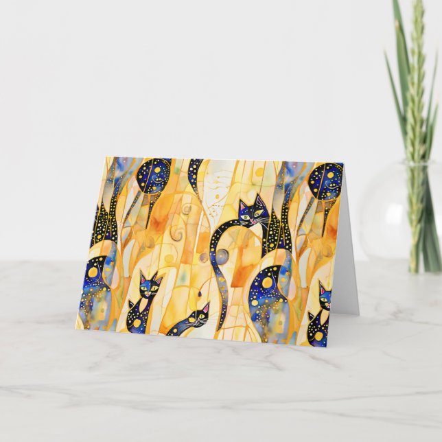 Abstract gold  cat thank you card (Front)