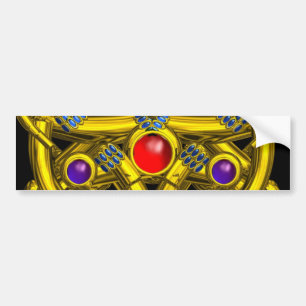 ABSTRACT GOLD CELTIC KNOTS WITH COLORFUL GEMSTONES BUMPER STICKER