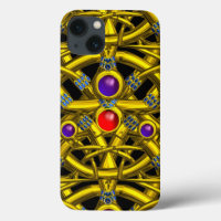 ABSTRACT GOLD CELTIC KNOTS WITH COLORFUL GEMSTONES