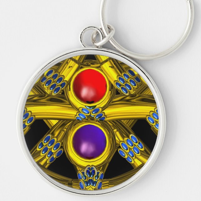 ABSTRACT GOLD CELTIC KNOTS WITH COLORFUL GEMSTONES KEYCHAIN (Front)