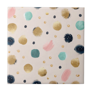 Abstract Gold & Colorful Brushstroke Circle Tile