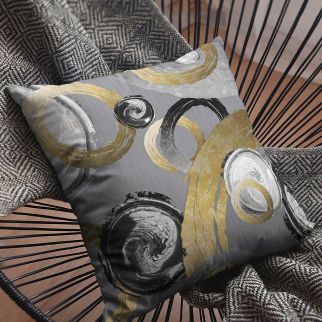 Abstract Gold Colour Ring Black White Swirl Throw Pillow (Creator Uploaded)