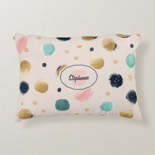Abstract Gold & Colourful Brushstroke Circle Accent Pillow