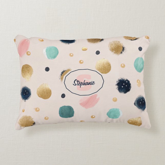 Abstract Gold & Colourful Brushstroke Circle Accent Pillow (Front)