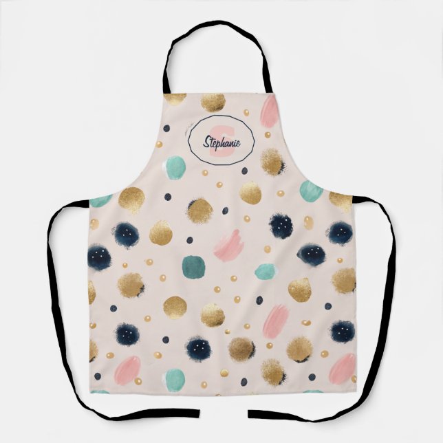 Abstract Gold & Colourful Brushstroke Circle Apron (Front)