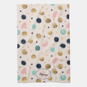 Abstract Gold & Colourful Brushstroke Circle Kitchen Towel