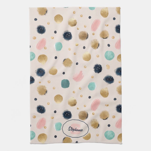 Abstract Gold & Colourful Brushstroke Circle Kitchen Towel (Vertical)