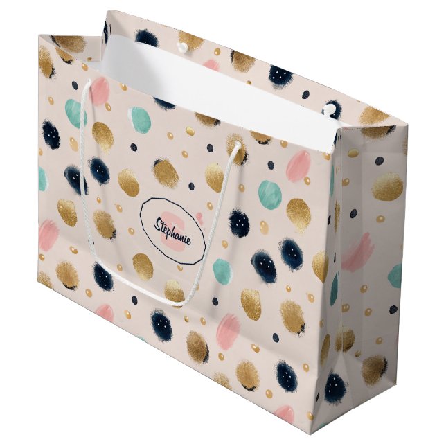 Abstract Gold & Colourful Brushstroke Circle Large Gift Bag (Front Angled)