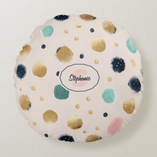 Abstract Gold & Colourful Brushstroke Circle Round Pillow