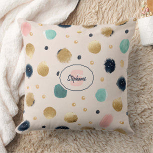 Abstract Gold & Colourful Brushstroke Circle Throw Pillow