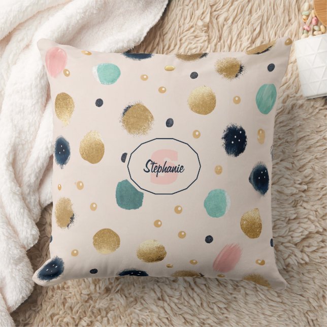 Abstract Gold & Colourful Brushstroke Circle Throw Pillow (Blanket)