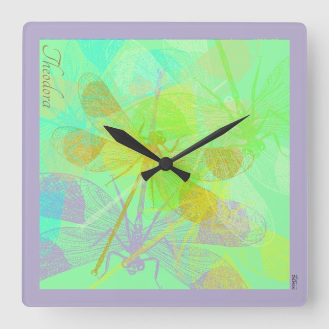 Abstract Gold Dragonfly Blue Pastel Square Wall Clock (Front)