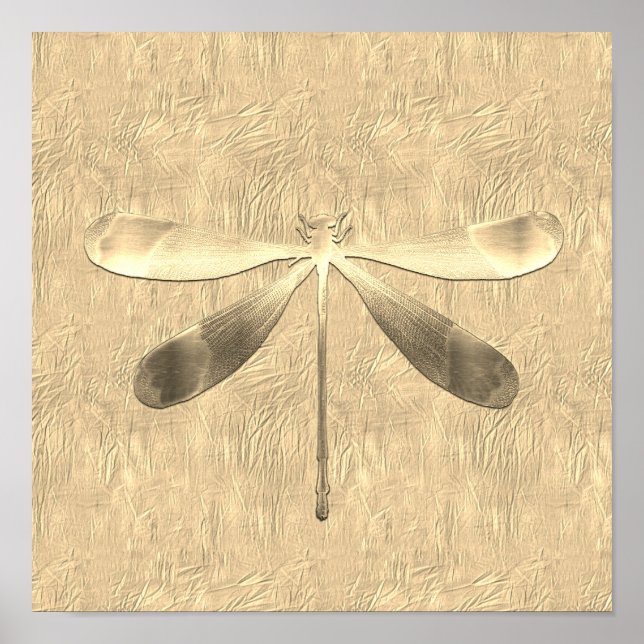 Abstract Gold Dragonfly Collage Poster (Front)