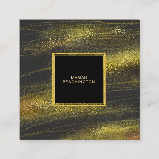 ** Abstract Gold Dust and Black Exciting Bold Square Business Card (Front)