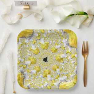 Abstract Gold Fractal Paper Plate