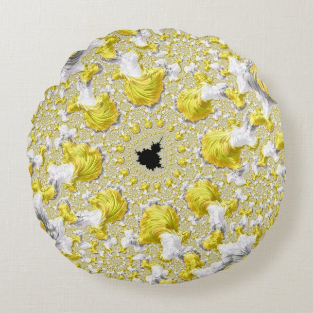 Abstract Gold Fractal Round Pillow (Front)