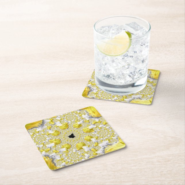 Abstract Gold Fractal Square Paper Coaster (Insitu)