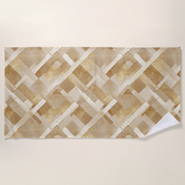 Abstract Gold Geometric Pattern with Metallic Beach Towel (Front)