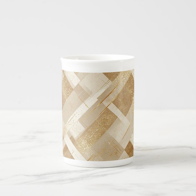 Abstract Gold Geometric Pattern with Metallic Bone China Mug (Front)