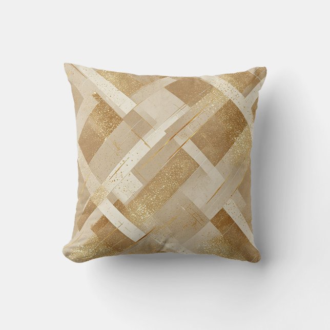 Abstract Gold Geometric Pattern with Metallic Throw Pillow (Front)