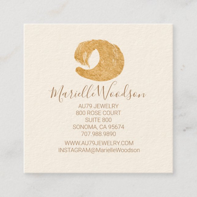 Abstract Gold Glitter Brush Stroke Jewellery Maker Square Business Card (Front)