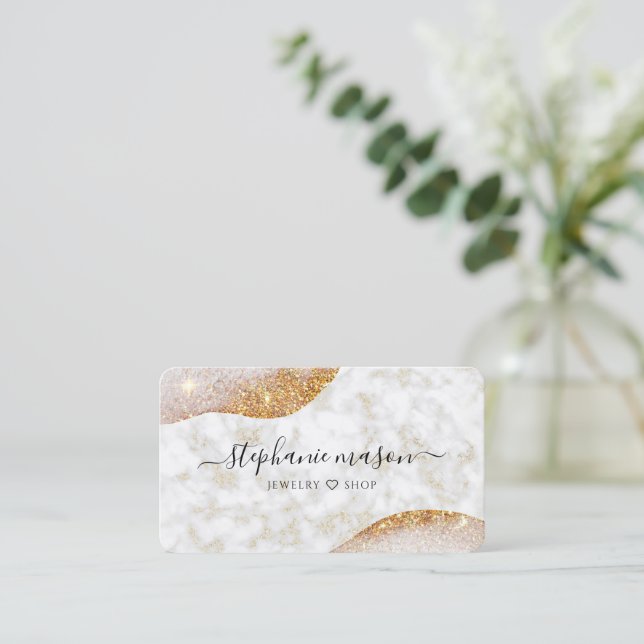 Abstract Gold Glitter Elegant White Marble Modern Business Card (Standing Front)