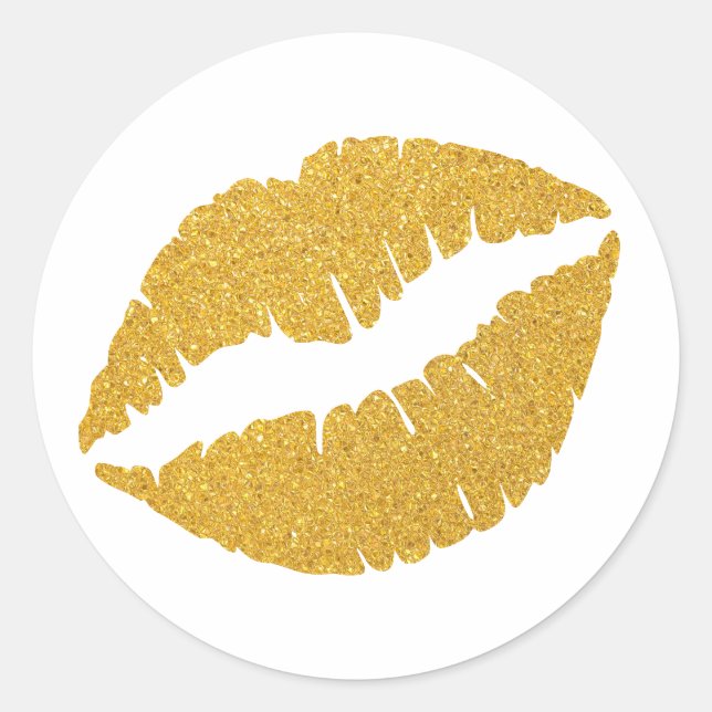 Abstract Gold Glitter Lipstick Classic Round Sticker (Front)