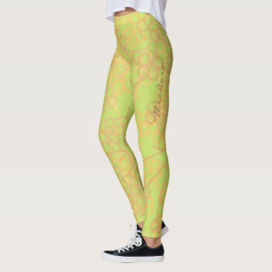 Abstract Gold Green Floral Pattern Leggings