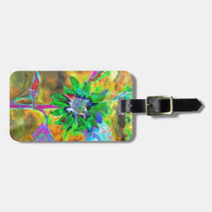 Abstract gold green sunflower   retro funky  luggage tag