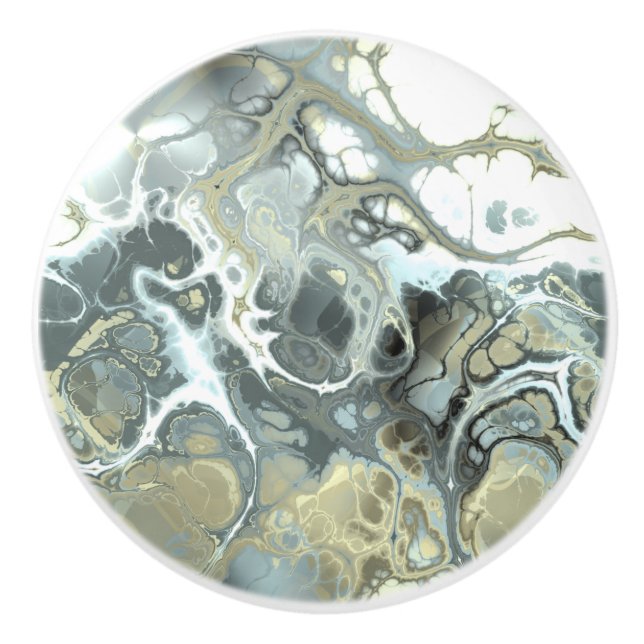 Abstract Gold & Grey Marble Stone Fluid Texture Ceramic Knob (Front)