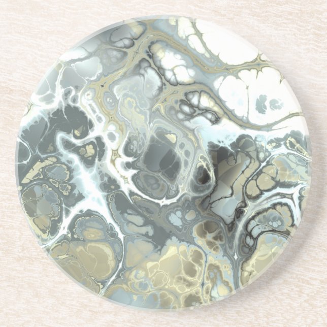Abstract Gold & Grey Marble Stone Fluid Texture Coaster (Front)