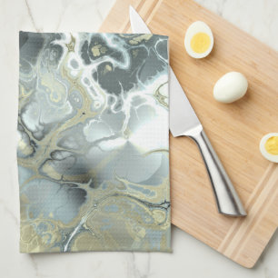 Abstract Gold & Grey Marble Stone Fluid Texture Kitchen Towel
