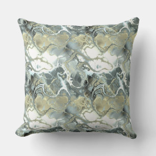 Abstract Gold & Grey Marble Stone Fluid Texture Throw Pillow