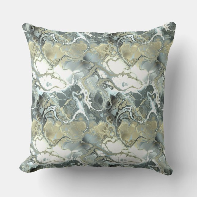 Abstract Gold & Grey Marble Stone Fluid Texture Throw Pillow (Front)