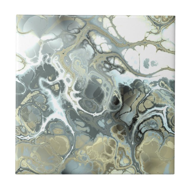 Abstract Gold & Grey Marble Stone Fluid Texture Tile (Front)
