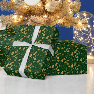 Abstract Gold Holly Wrapping Paper