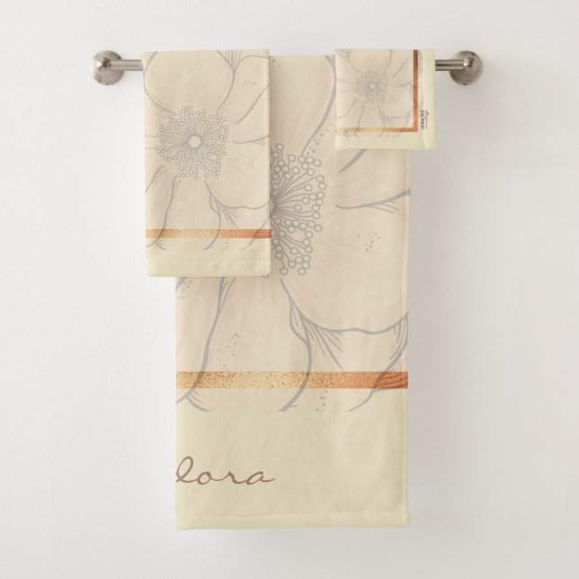 Abstract Gold Ivory Floral Bath Towel Set (Insitu)
