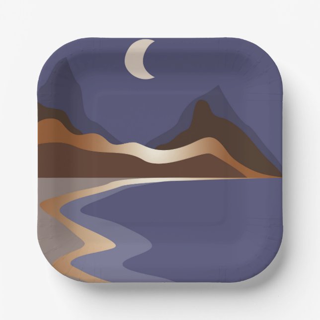Abstract gold landscape paper plate (Front)