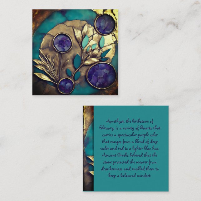 Abstract Gold Leaf Amethyst Feb Birth Stone Card (Front/Back)