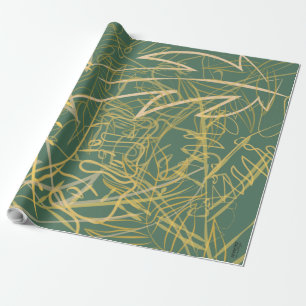 Abstract Gold Leaf Green Background Wrapping Paper