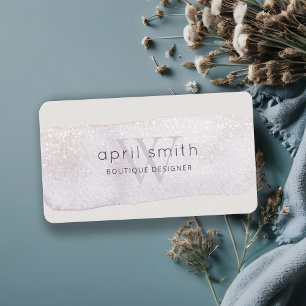 Abstract Gold Lilac Brush Stoke Monogram Glitter Business Card