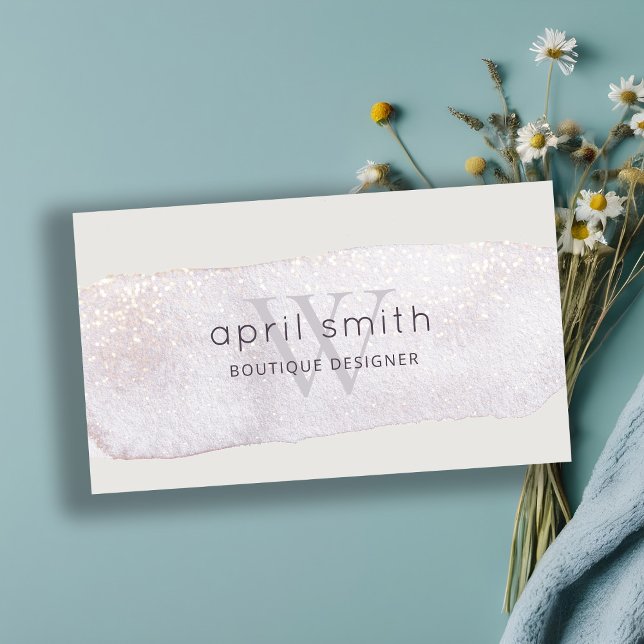 Abstract Gold Lilac Brush Stoke Monogram Glitter Business Card (Creator Uploaded)