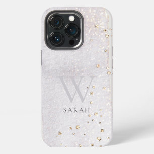 Abstract Gold Lilac Brush Stoke Monogram Glitter iPhone 13 Pro Case