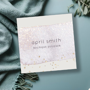 Abstract Gold Lilac Brush Stoke Watercolor Glitter Square Business Card