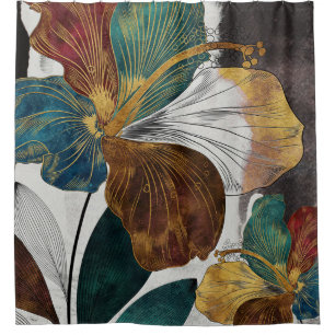 Abstract Gold Line Floral Art with Bold Petals