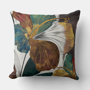 Abstract Gold Line Floral Art with Bold Petals Throw Pillow