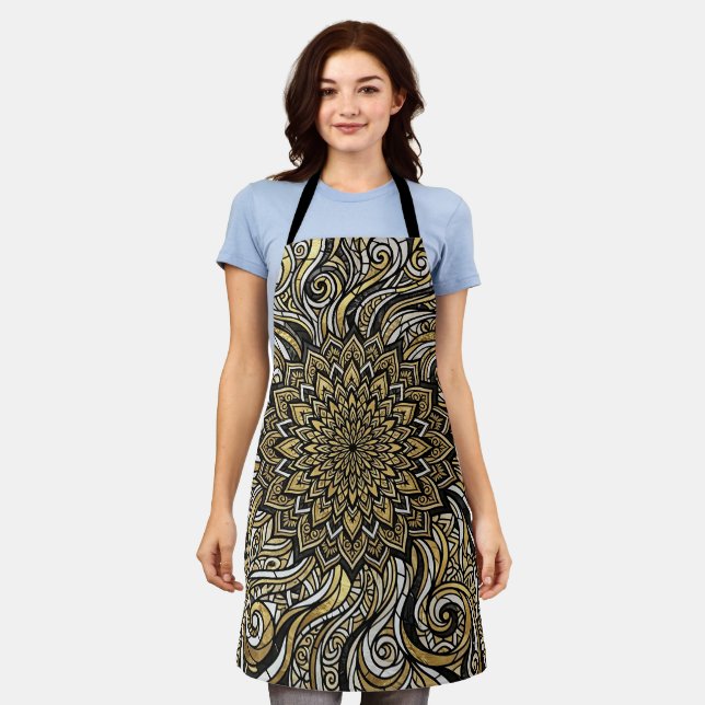 Abstract Gold Mandala Circle Apron (Worn)