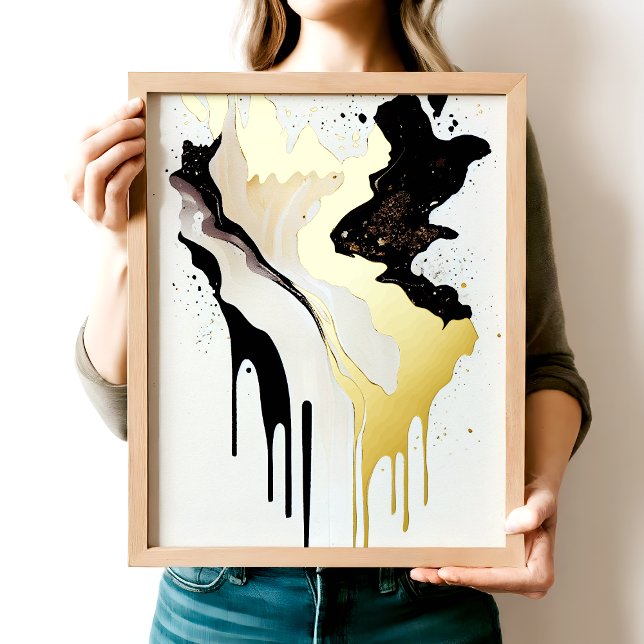 Abstract Gold Marble and Black Drips Foil Prints (Creator Uploaded)
