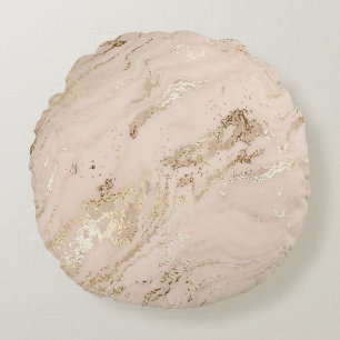 Abstract gold marble with glitter waves round pillow
