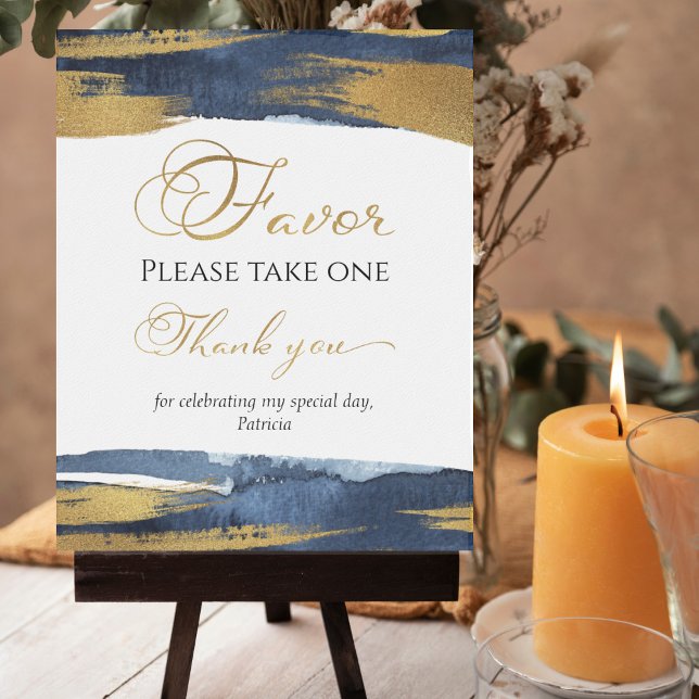 Abstract Gold Navy Blue Bridal Shower Favours Sign (Creator Uploaded)